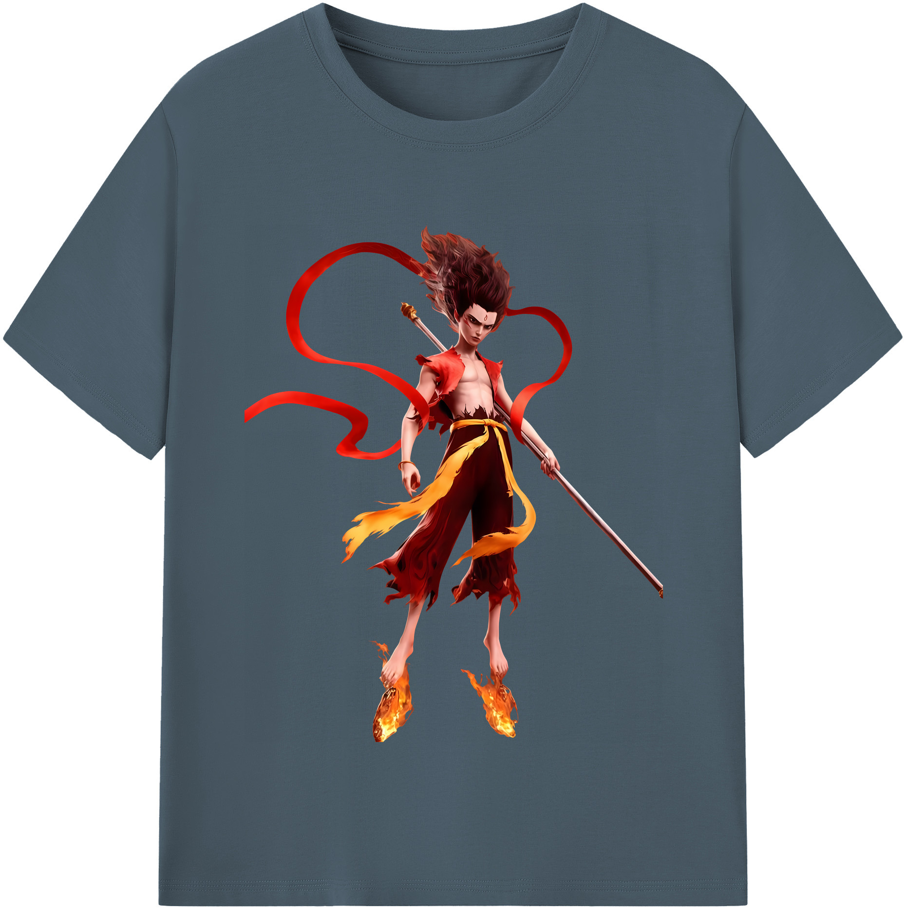 （画像用） Ne Zha 2 ナタ 魔童の大暴れ 綿100％半袖Tシャツ（フロントプリント）